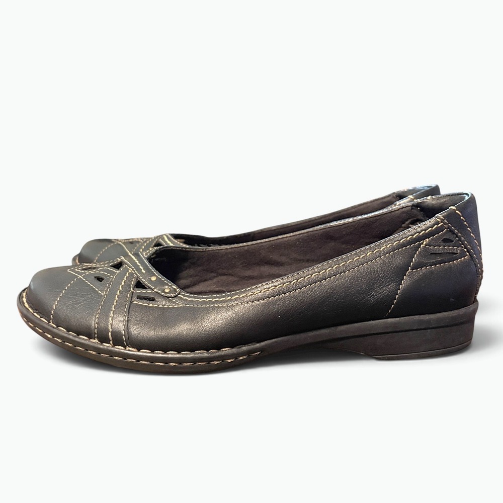 Clarks Women Black Leather Ballet Flats Whimsigoth Contrast Stitching 10M 65081